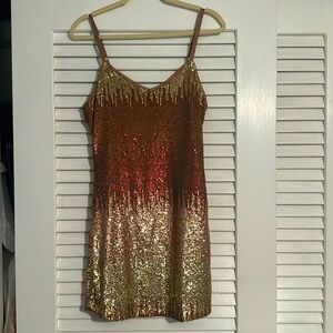 Taupe, brown, gold sequin dress